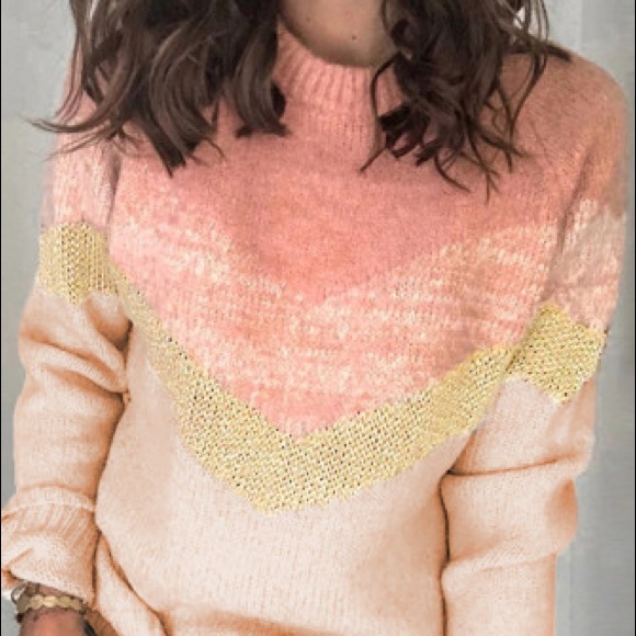 3/$70 HP VTG INSPIRED Pink V Colorblock Sweater - Picture 2 of 6